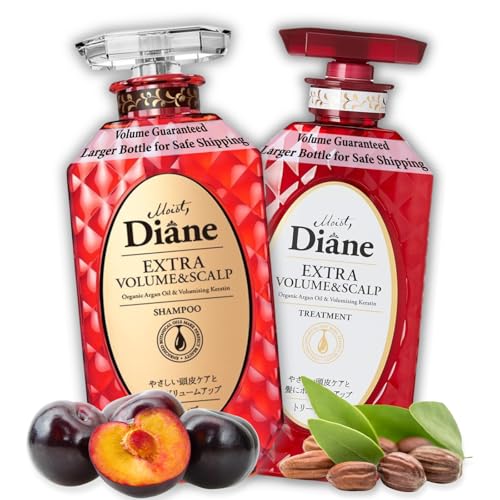 Moist Diane Hair Fall Shampoo and Conditioner Set for Fine Hair, Anti Hair Loss Shampoo for Women & Men by Argan Oil, Keratin & Ceramides from Japan, Silicone & Sulfate Free 30.4 Fl Oz VOLUME & SCALP