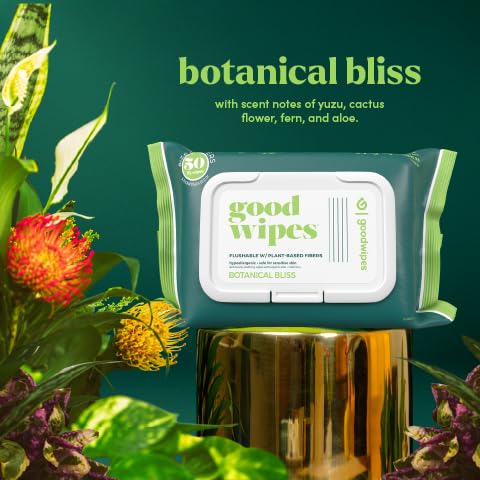 goodwipes Flushable Butt Wipes - Extra Large Adult Wet Wipes For Women & Men - Bathroom Essentials - Sewer & Septic Safe - Botanical Bliss, 153 Count (3 Packs + 3 Individually Wrapped)