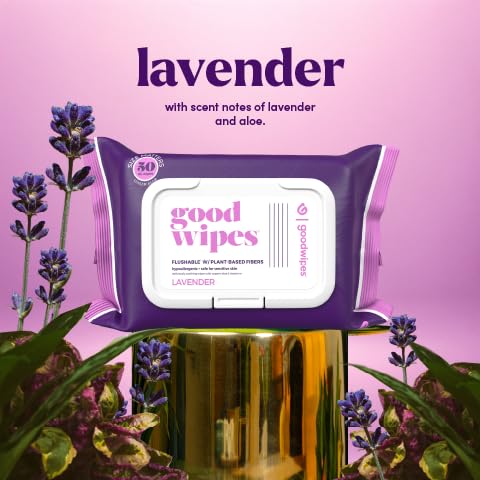 goodwipes Flushable Butt Wipes - Extra Large Adult Wet Wipes For Women & Men - Bathroom Essentials - Sewer & Septic Safe - Lavender, 153 Count (3 Packs + 3 Individually Wrapped)