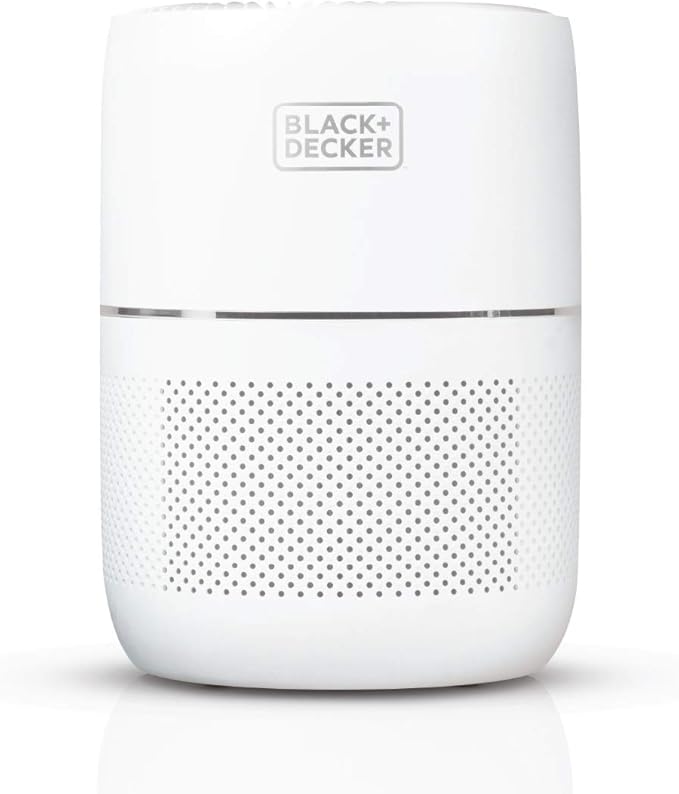 BLACK+DECKER Tabletop Air Purifier, HEPA Air Purifier for Rooms Up To 435 Sq. Ft. per 5 Air Changes, 3-Stage Filtration System with Carbon Filter, ENERGY STAR Certified, BAPT01, White