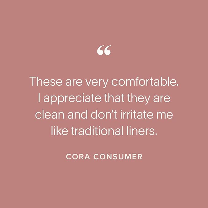 Cora Period Regular Liners | 100% Organic Cotton Topsheet | Ultra Thin, Quick Absorbency | Hypoallergenic | Dermatologically Tested | Unscented, No Wings (144 Liners)