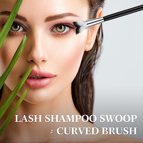 Mifoci 30 Pcs Curved Fluffy Lash Cleaning Brush Eyelash Extension Shampoo Brushes Swoop Eyelash Cleanser Brush Soft Makeup Removal Bath Tools for Home and Salon Use, 5 Colors