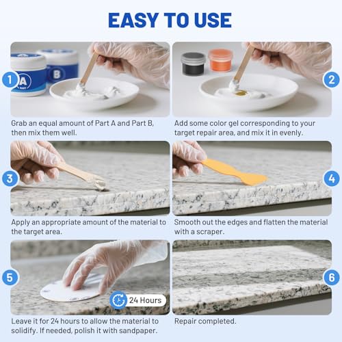 Marble and Granite Repair Kit,DLS Restoration Set,Quartz Granite Countertop Repair Kit for Chips, Dents, Cracks, Holes, Scratches, Rebuilds Missing Pieces for Multiple Surfaces