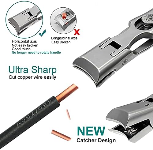 Nail Clippers for Men Thick Nails, Large Wide Jaw Opening Long Handle Heavy Duty Ultra Sharp Toe Nail Clippers with Catcher for Seniors,Adult,Women (Silver with File)