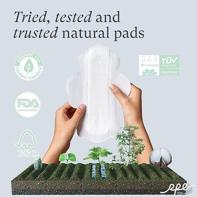 100% Organic Pads for Women, Organic Cotton Cover Pad - Regular Absorbency, Unscented, Ultra Thin Pads with Wings for Women (Regular, Size 3, 36 Count)