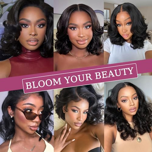 Body Wave Bundles Human Hair 12 Inch 12A Human Hair Bundles 100% Unprocessed Brazilian Virgin Hair Quick Weave Deals 4 Bundles Human Hair Natural Black Color (12/12/12/12, 4 Bundles)