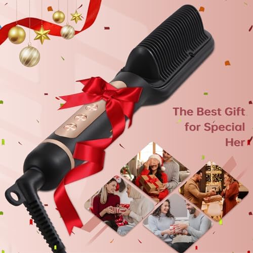 Negative Ionic Hair Straightener Brush with 9 Temp Settings, 30s Fast Heating Hair Straightening Comb with LED Display, Anti-Scald & Auto-Shut Off Hair Brush Straightener for Women (Black)