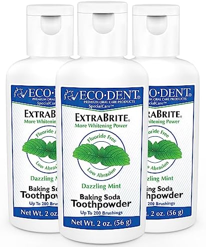 Eco-Dent ExtraBrite Baking Soda Toothpowder, Mint - Fluoride-Free Toothpaste Powder, SLS-Free Tooth Powder with Oxidizing Calcium Peroxide, Whitening Toothpaste Alternative, 2 Oz Ea (Pack of 3)