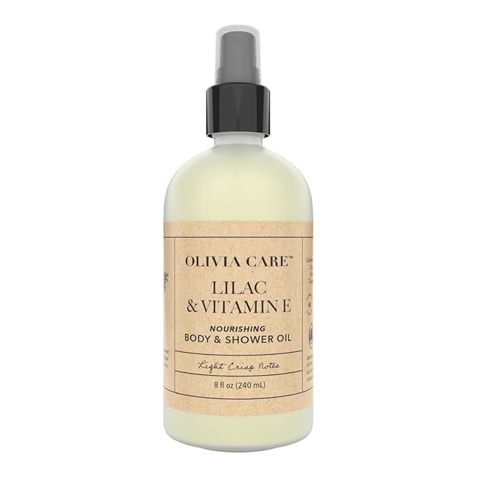 Olivia Care Nourishing Body and Shower Oil. Vitamin E and Lilac Shower Oil, A Natural In-Shower Body Lotion. Suitable For All Skin Types, 8 Fl Oz. (Lilac & Vitamin E)