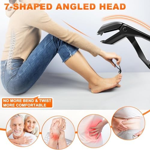 Toenail Clippers for Thick Nails for Seniors, Angled Head Long Handled Toe Nail Clippers for Seniors Men with Wide Jaw Opening, Heavy Duty Large Finger Nail Clippers Adult Cutter with Catcher, Black