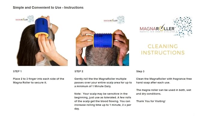 MagnaRoller Scalp Massager for Hair Growth - Hair Loss Treatment for Men and Women with Thinning, Dry and Dull Hair - Increases Blood Flow to Scalp & Hair follicles for Thicker, Healthier Hair.
