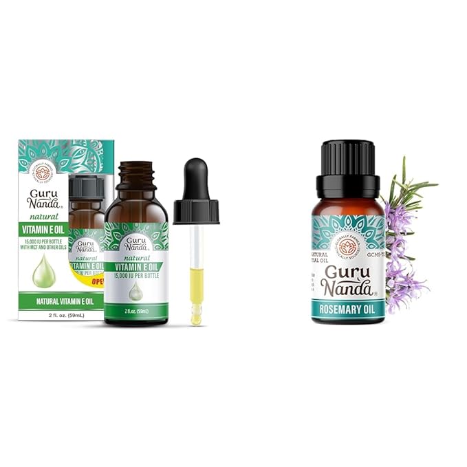 GuruNanda Vitamin E Oil (2 Fl Oz) 15000 IU Bottle & Rosemary Essential Oil 100% Pure & Natural 15ML