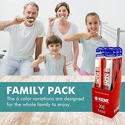 [KENT] CLASSIC Medium Head Extra Soft Toothbrush, Sensitive Teeth & Gums for Adults & Teens - (Set of 6)