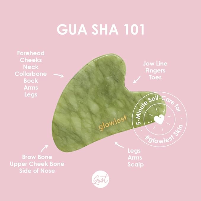 GUASHA_ for FACE and Body: 100% Natural Stone Lymphatic Drainage | Improving Fine Lines and Wrinkles - Muscle Relaxing, Body Massage Tool, Face Lift, Muscle Relief (Jade)