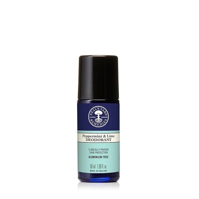 Neal's Yard Roll on Deodorant, 24-Hour Odor Guard, Moisture-Absorbing Bamboo Powder & Cleansing Shikimic Acid, Aluminum-Free, Peppermint & Lime, 50mL