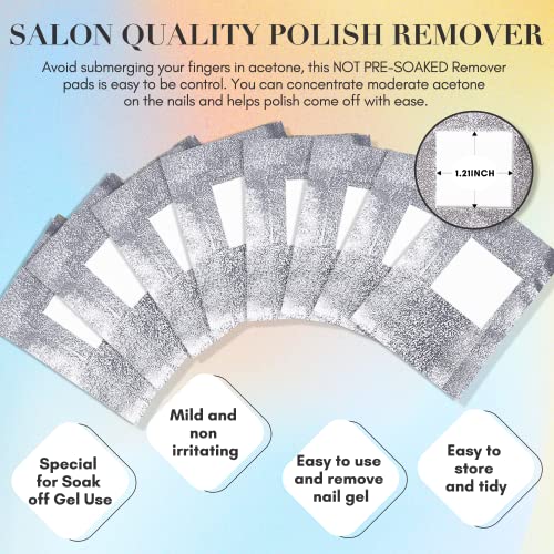 Makartt Nail Polish Nail Gel Remover - Soak Off Gel Nail Polish Remover Foil Wraps 200pcs with Larger Cotton Pad 1 pcs Cuticle Pusher Valentine's Day Gift, R-01