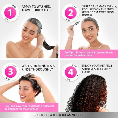 SUNATORIA Curly Hair Mask - Deep Conditioner for Curly Hair - Natural Argan & Keratin Hair Treatment Mask - 8.5 Fl Oz - Repair, Hydrate, Moisturize Dry, Damaged, Wavy & Frizzy Hair