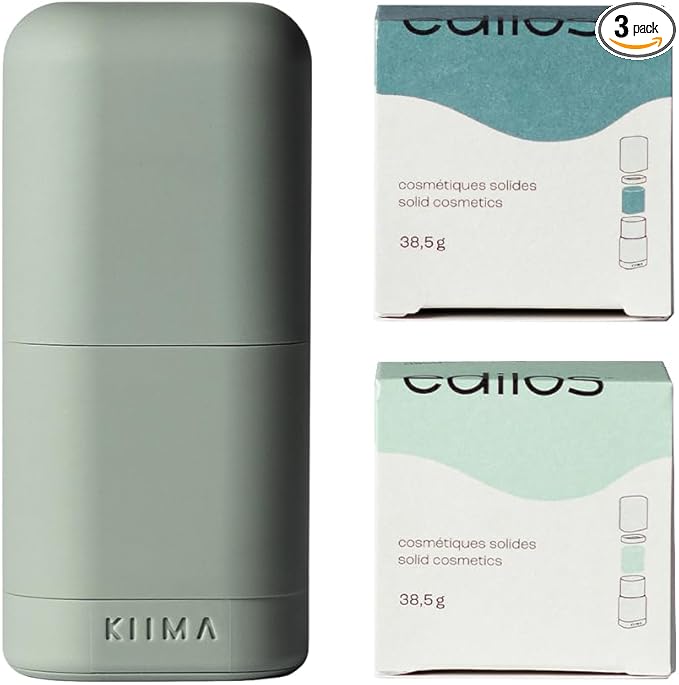 KIIMA Refillable Deodorant Floral Starter Kit 1 Applicator 2 Refills Edilos Green Beaver Fresh Verve & Freedom Natural Deodorant formulated without Aluminum or Parabens 38.5g (Pack of 2)