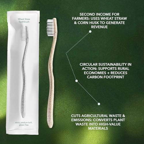 Terra & Co. Gentle Green Toothbrushes – 20-Pack of Plastic-Free Toothbrushes with Soft Bristles for Sensitive Teeth & Gums – Individually Sealed – BPA-Free, Plant-Based, Eco-Friendly & Travel-Ready