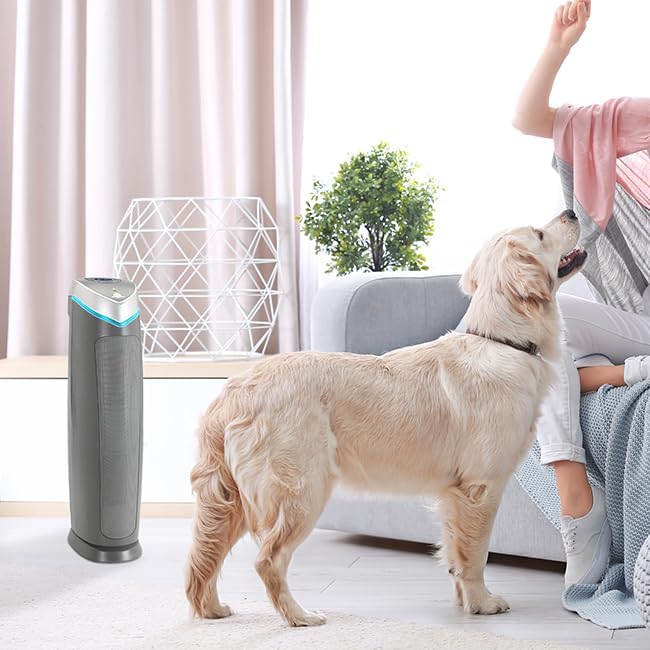 GermGuardian 5-In-1 HEPA Air Purifier for Home, Large Rooms Up To 915 Sq. Ft. with HEPA Pet Air Filter, UV-C Light & Odor Reduction, AC5250PT, 28" Tower, Black