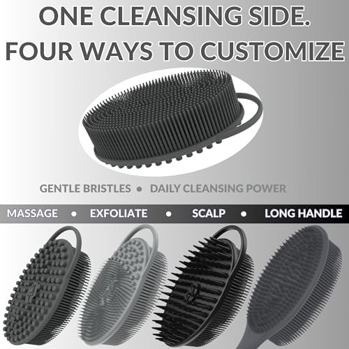 Avilana Silicone Body Scrubber – Gentle Shower Brush & Loofah Alternative- Food Grade & Lab Tested – Fast-Drying, Hygienic, BPA-Free Silicone Body Gentle Exfoliator (Green, Massage)