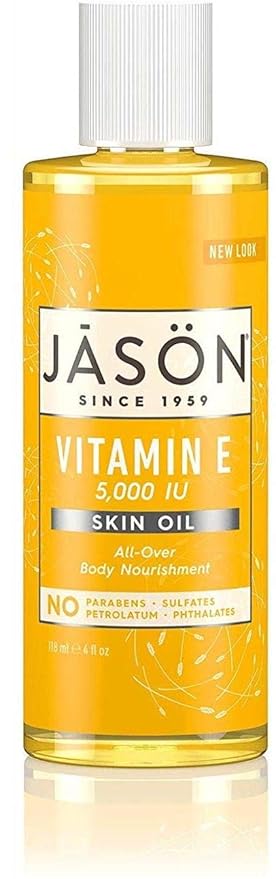 Jason Naturals Vitamin E 5000 IU Skin Oil (Pack of 2) with Sunflower Oil, Safflower, Rice, Avocado, Sweet Almond, Apricot and Wheat, 4 oz. Each