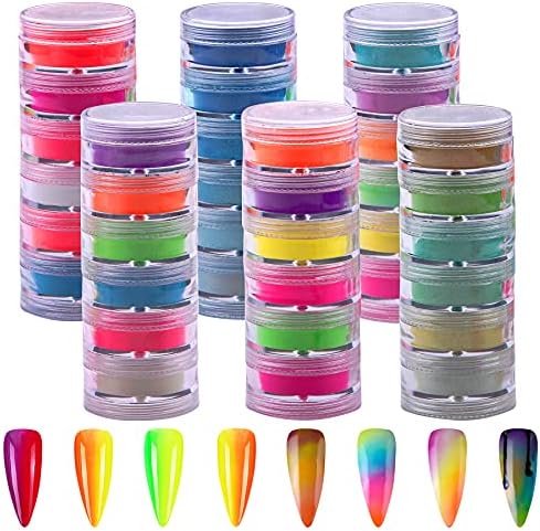 Duufin 36 Colors Pigment Nail Powder Colorful Luminous Pigment Powder Iridescent Pearlescent for Nail Art, Body and Crafts