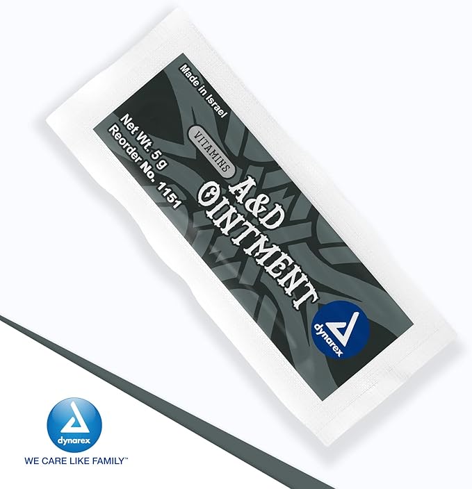 Dynarex Vitamins A&D Ointment Without Lanolin - Vitamin A and D Ointment Protectant For Minor Cuts, Burns, Diaper Rash & Dry Skin - 1 Box - 144 Packets/Box - 5g Packets (Packaging May Differ)