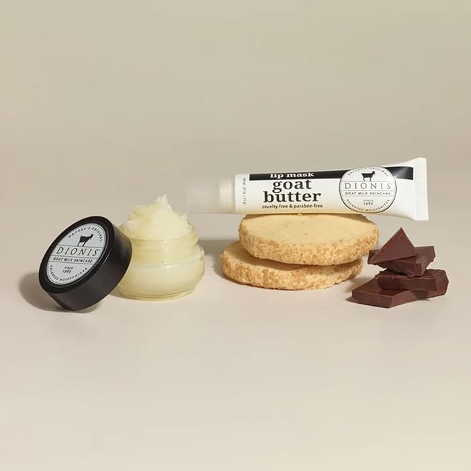 Dionis Goat Milk Lip Care Set – Original Sugar Lip Scrub & Overnight Mask + Vanilla Bean Overnight Lip Mask & Balm Duo for Deep Hydration and Chapped Lip Repair