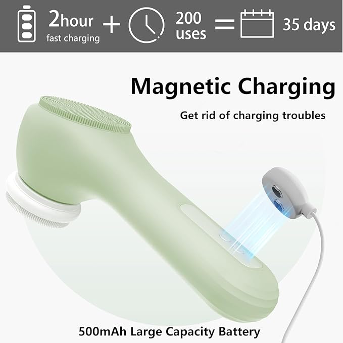 Vibrating and Rotating Face Scrubber, Waterproof Rechargeable Facial Cleansing Brush, 8 Modes for Exfoliating and Massaging, Face Wash Brush for Removing Blackhead(Matcha Green