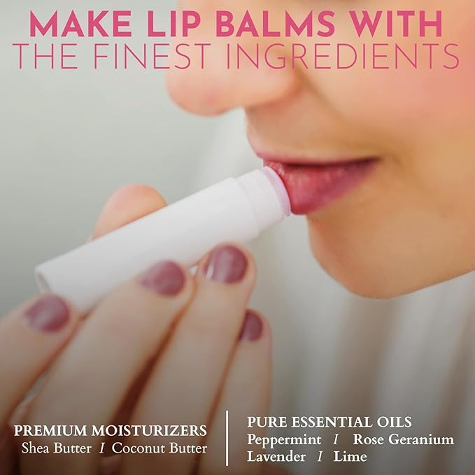 DIY Gift Kits 73-Piece DIY Lip Balm Kit | Includes All Natural & Organic Essential Oils, Shea Butter, Filling Tray & More | Makes 23 Homemade Lip Balms | For Dry & Chapped Lips | For Kids & Adults