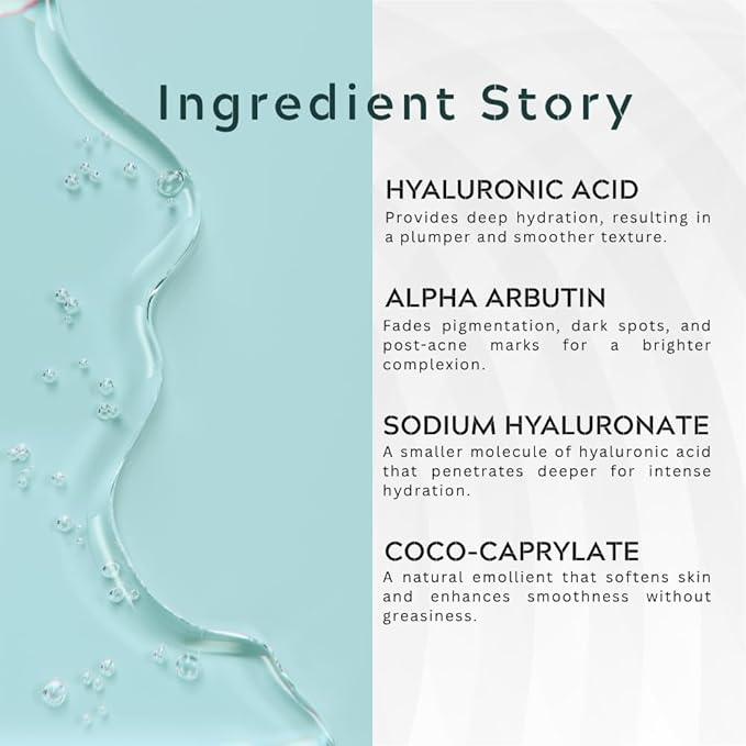 Brightening & Glow Face Serum with Alpha Arbutin 2% + Hyaluronic Acid 10% - Reduces Dark Spots, Fine Lines - Multi-Depth Hydration Serum for Radiant Skin - 1fl. oz