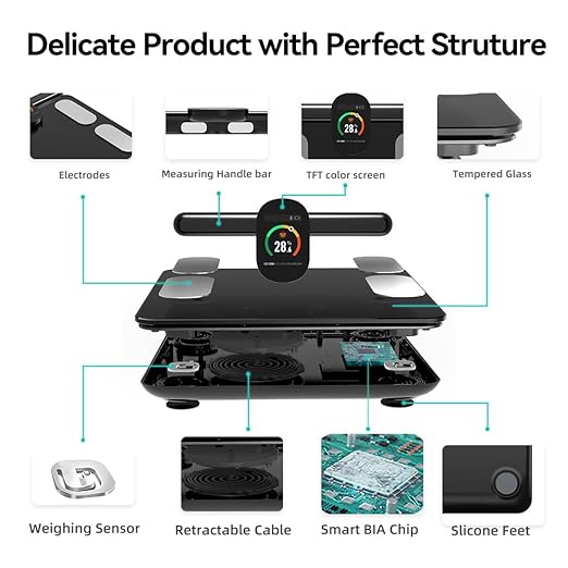 Fitdays Smart Body Fat Scale | Advanced 8-Electrode Technology for BMI/20+ Body Metrics | Full-Color LED & High Precision | Bathroom Weight Scale for Fitness/Weight Loss |(FG2305ULB-Black)