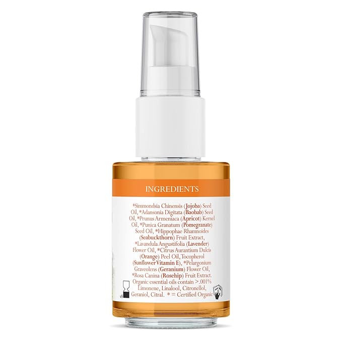 Badger Seabuckthorn Face Oil, Organic Face Moisturizer for Women & Men, Nourishing & Soothing Organic Jojoba, Baobab & Vitamin E Oil, Vegan Antioxidant Rich Facial Oil, 1 fl oz Glass Bottle