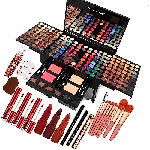 190 Colors Makeup Pallet,Professional Makeup Kit for Women Full Kit,All in One Makeup Sets for Women&Beginner,include Eyeshadow,Lipstick,Compact Powder,Eyeliner,Concealer(004-Black)