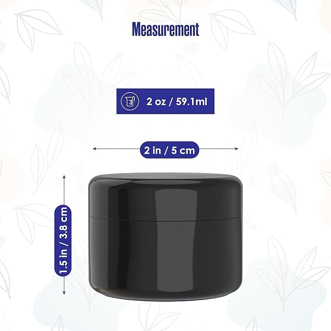 Black Jars, Cosmetic Containers With Lids, 2 Oz Jars With Lids, Body Butter Containers, For Lotion, Cream, Salve, Makeup, Powder, Travel, Body Scrub, Lip Scrub, Lip Balm, Beauty, Small, Empty, 24 Pack