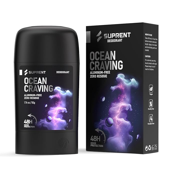 SUPRENT Deodorant for Men, Natural Ingredient Whole Body Deodorant, 48hr Odor Protection, Aluminum Free, Baking Soda Free Smooth Solid Stick & Skin Safe（Cologne）