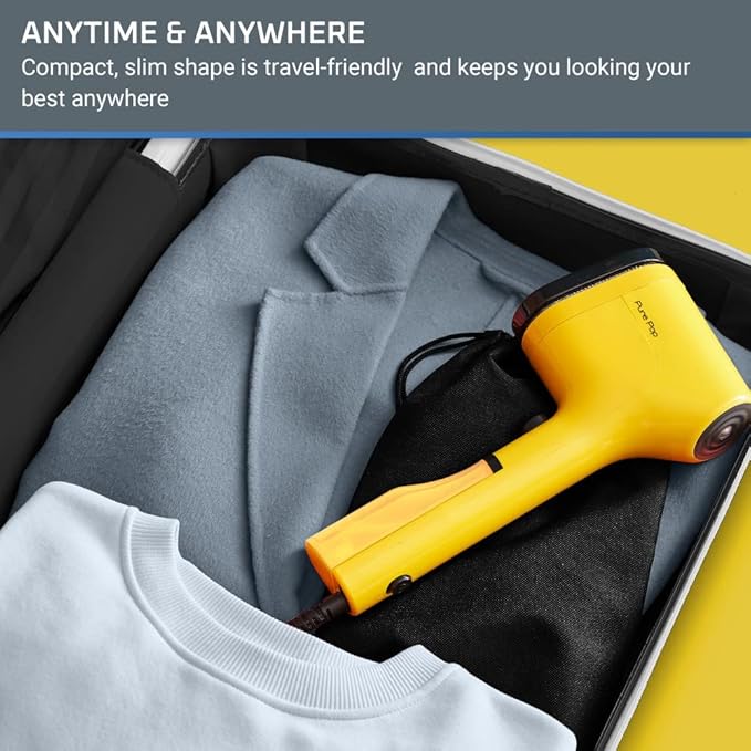 Rowenta PurePop Handheld Steamer for Clothes 1.5Lbs 15 Second Heatup,2.3 Oz Capacity 1150 Watts Portable,Ironing,Fabric Steamer,Garment Vacation Essentials,Travel Must Have Yellow DR2026 DR2026U1