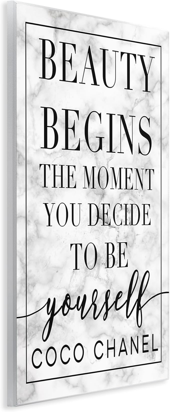 Stupell Industries Beauty Begins Once You Decide to Be Yourself White Marble Typography, Design by Daphne Polselli Wall Art, 13 x 19, Black