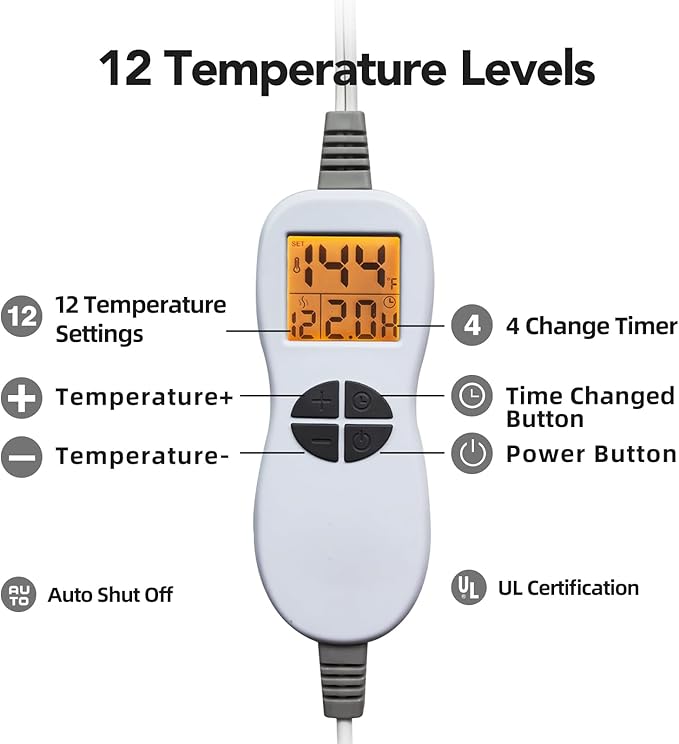 Ambershine 19''x24'' Weighted Neck & Shoulder Heating Pad, 2.5lbs with 12 Temperature Settings& 4 Auto-Off Timers, Pain Relief for Neck/Shoulder/Back, Christmas Gifts for Women Men Mom Dad(Light Blue)