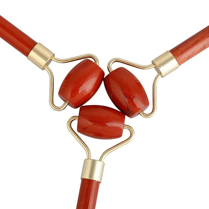 rockcloud Natural Crystal Stone Roller Massager Double Neck Face & Neck Massage Therapy Anti-Aging Wrinkle Healing Slimming Skincare Tool,Red Jasper
