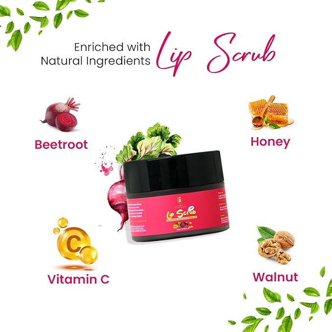 Lip Exfoliator Scrub and Moisturizer for Cracked Lip | Reduction in Dark Lips | Heals Dry Chapped Lips with Natural Ingredients Beetroot, Vitamin C, Honey Walnut and Chemical Free - 0.53 Oz
