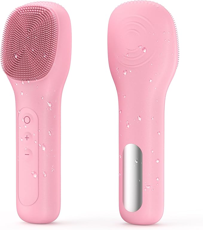 Facial Cleansing Brush Portable Waterproof Rechargeable Face Wash Brush, Electric Deep Cleaning for Men & Women (Pink)