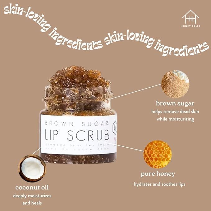 Brown Sugar Lip Scrub - Gentle Exfoliating Natural Lip Exfoliator - Hydrating, Nourishing, Repair Treatment for Chapped, Dry, Peeling Skin for Soft Lips