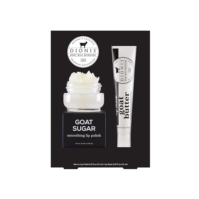 Dionis Goat Milk Lip Care Duo – Original Sugar Scrub & Overnight Mask + Creamy Coconut Overnight Lip Mask & Balm Kit for Nourished, Moisturized Lips