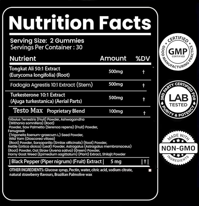 Testosterone Booster Supplement for Men,10x Strength Masculinity Boost, Turkesterone, Tongkat Ali, Horny Goat Weed, Maca Root, Tribulus,Muscle Builder+Testo Gummies 60Ct
