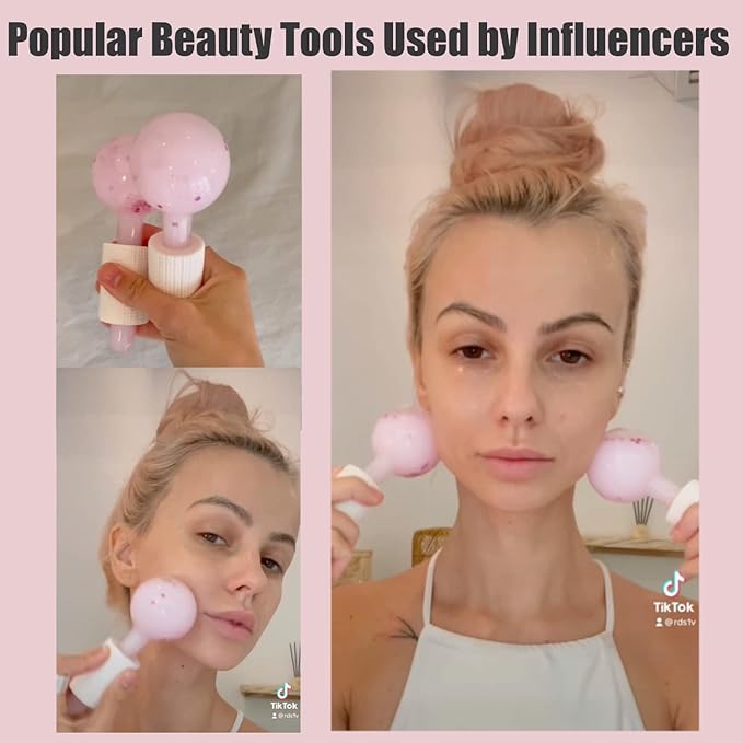 Ice Globes for Facials – Facial Tools for Face & Eye Puffiness Relief, Cool Skincare Cryo Tools - Pink Drink Glitter