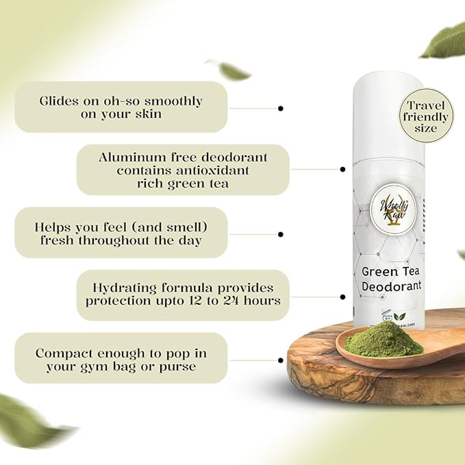 WhollyKaw Aluminum free natural deodorant. Dermatologist tested, baking soda free, oil free, non staining, non sticky. Clean and fresh scent providing protection up to 12 to 18 hours. Made in USA.