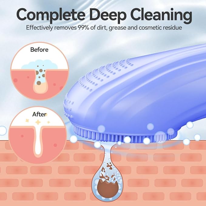 Facial Cleansing Brush, Silicone Face Scrubber with Heat and Vibration 5 Speeds, Waterproof Rechargeable Electric Face Scrub Brush for Men & Women, Deep Cleansing, Exfoliating and Massage (Blue)