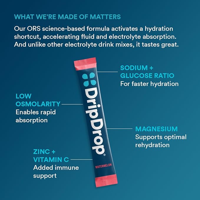 DripDrop Hydration Packets - Bold Variety Pack - Single Serve Electrolytes Powder Drink Mix - Watermelon, Berry, Lemon, Orange - Non-GMO, Gluten Free, Vegan - 192 Sticks